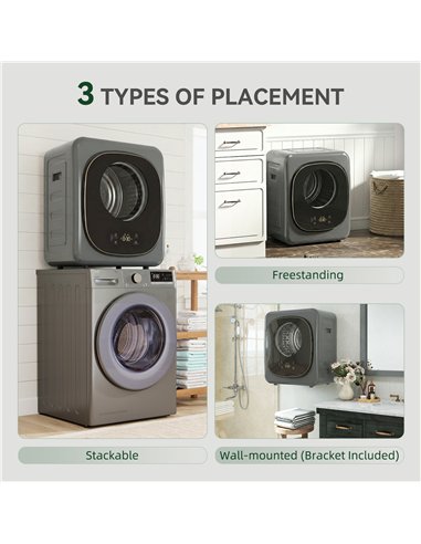 HOMCOM 4kg Vented Tumble Dryer with 5 Drying Mode, 800W Compact Freestanding Front Tumble Dryer, Grey