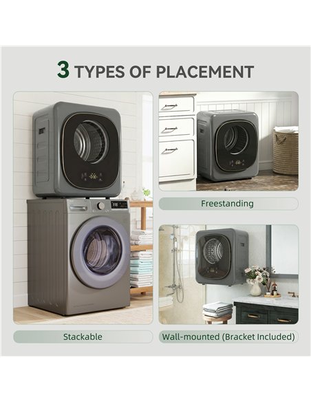 HOMCOM 4kg Vented Tumble Dryer with 5 Drying Mode, 800W Compact Freestanding Front Tumble Dryer, Grey - pic 203794 | FastDaddyshop