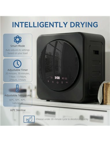 HOMCOM Vented Tumble Dryer, 4 kg Front Tumble Dryer with Stainless Steel Tub, 800W Compact Freestanding Black