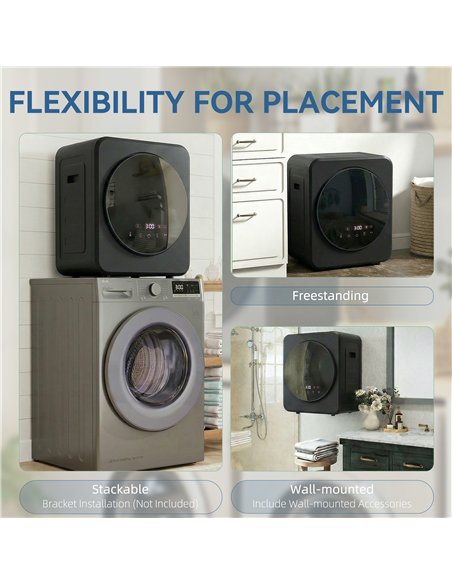 HOMCOM Vented Tumble Dryer, 4 kg Front Tumble Dryer with Stainless Steel Tub, 800W Compact Freestanding Black - pic 203803 | FastDaddyshop
