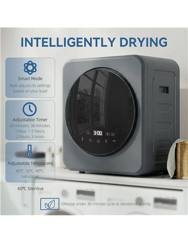HOMCOM Vented Tumble Dryer, 4 kg Front Tumble Dryer with Stainless Steel Tub, 800W Compact Freestanding Grey