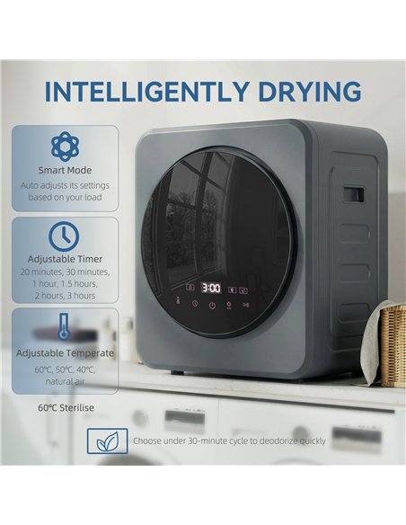 HOMCOM Vented Tumble Dryer, 4 kg Front Tumble Dryer with Stainless Steel Tub, 800W Compact Freestanding Grey - pic 203808 | FastDaddyshop