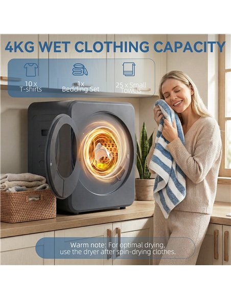 HOMCOM Vented Tumble Dryer, 4 kg Front Tumble Dryer with Stainless Steel Tub, 800W Compact Freestanding Grey - pic 203809 | FastDaddyshop