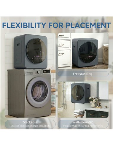 HOMCOM Vented Tumble Dryer, 4 kg Front Tumble Dryer with Stainless Steel Tub, 800W Compact Freestanding Grey