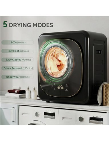 HOMCOM 4kg Vented Tumble Dryer with 5 Drying Mode, 800W Compact Freestanding Front Tumble Dryer, Black