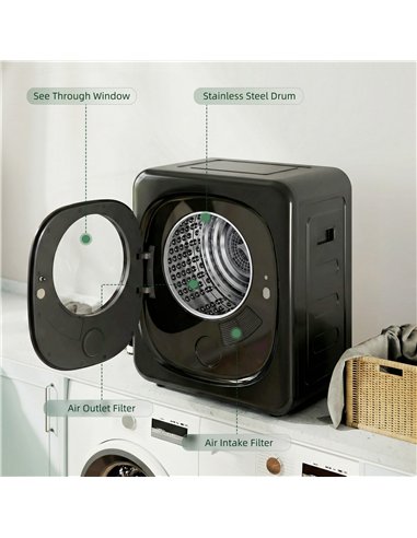 HOMCOM 4kg Vented Tumble Dryer with 5 Drying Mode, 800W Compact Freestanding Front Tumble Dryer, Black