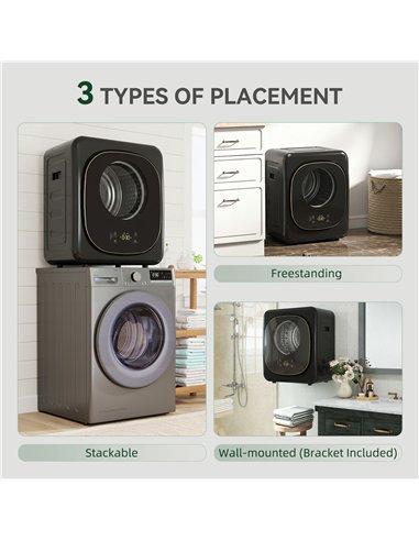HOMCOM 4kg Vented Tumble Dryer with 5 Drying Mode, 800W Compact Freestanding Front Tumble Dryer, Black
