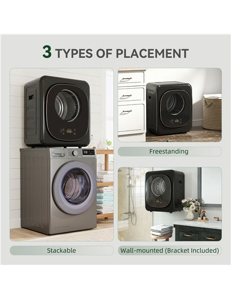 HOMCOM 4kg Vented Tumble Dryer with 5 Drying Mode, 800W Compact Freestanding Front Tumble Dryer, Black - pic 203821 | FastDaddyshop