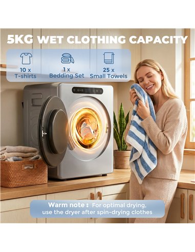 HOMCOM 5 kg Compact 40-60℃  Tumble Dryer - Silver Tone