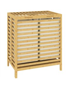 HOMCOM Bamboo Laundry Basket with Lid, 2 Baskets, Foldable, 64L, Natural and Cream White
