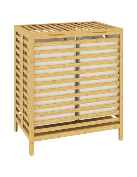 HOMCOM Bamboo Laundry Basket with Lid, 2 Baskets, Foldable, 64L, Natural and Cream White - pic 203832 | FastDaddyshop