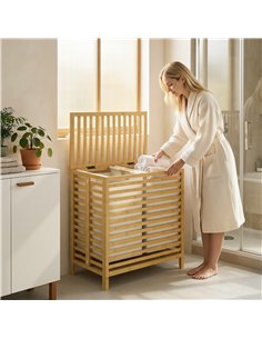 HOMCOM Bamboo Laundry Basket with Lid, 2 Baskets, Foldable, 64L, Natural and Cream White 2