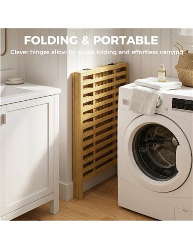 HOMCOM Bamboo Laundry Basket with Lid, 2 Baskets, Foldable, 64L, Natural and Cream White
