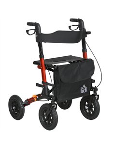 HOMCOM Lightweight Walking Frame Rollator Walker with Front Storage Bag and Adjustable Handle, Red