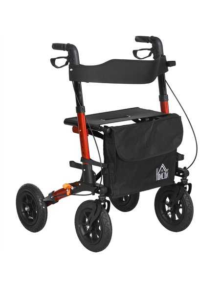 HOMCOM Lightweight Walking Frame Rollator Walker with Front Storage Bag and Adjustable Handle, Red - pic 203841 | FastDaddyshop