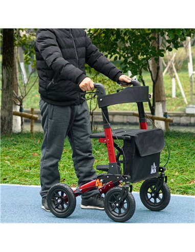HOMCOM Lightweight Walking Frame Rollator Walker with Front Storage Bag and Adjustable Handle, Red