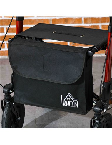 HOMCOM Lightweight Walking Frame Rollator Walker with Front Storage Bag and Adjustable Handle, Red