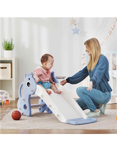 AIYAPLAY 3 in 1 Kids Slide with Climber, Basketball Hoop and Ball, Giraffe Shape Climber Slide for Indoor Kids Age 1-3, Blue - pic 203851 | FastDaddyshop