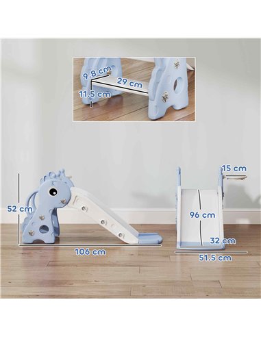 AIYAPLAY 3 in 1 Kids Slide with Climber, Basketball Hoop and Ball, Giraffe Shape Climber Slide for Indoor Kids Age 1-3, Blue