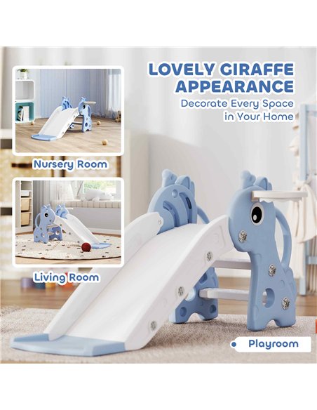 AIYAPLAY 3 in 1 Kids Slide with Climber, Basketball Hoop and Ball, Giraffe Shape Climber Slide for Indoor Kids Age 1-3, Blue - pic 203854 | FastDaddyshop