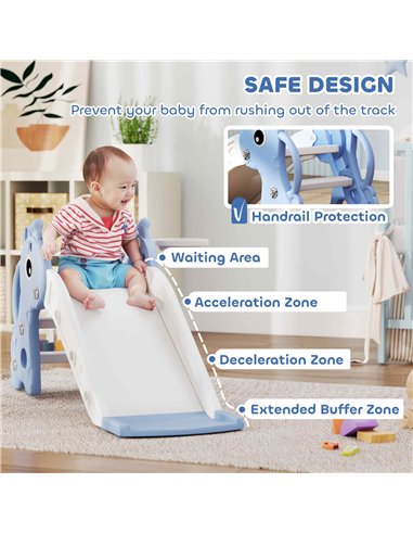 AIYAPLAY 3 in 1 Kids Slide with Climber, Basketball Hoop and Ball, Giraffe Shape Climber Slide for Indoor Kids Age 1-3, Blue