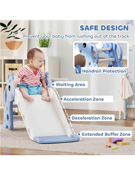 AIYAPLAY 3 in 1 Kids Slide with Climber, Basketball Hoop and Ball, Giraffe Shape Climber Slide for Indoor Kids Age 1-3, Blue - pic 203855 | FastDaddyshop