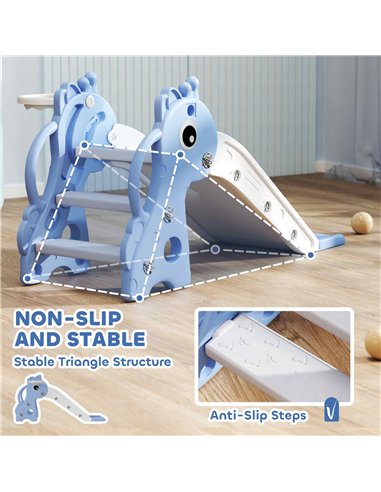 AIYAPLAY 3 in 1 Kids Slide with Climber, Basketball Hoop and Ball, Giraffe Shape Climber Slide for Indoor Kids Age 1-3, Blue