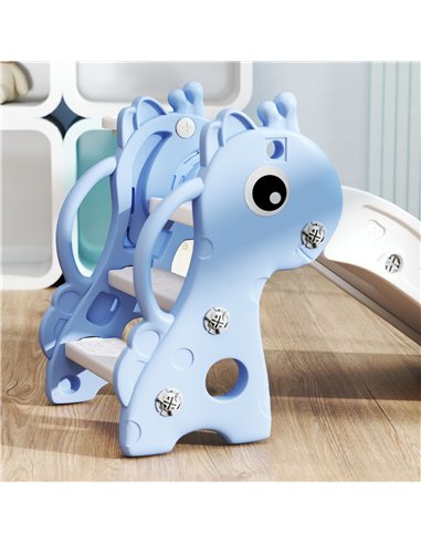 AIYAPLAY 3 in 1 Kids Slide with Climber, Basketball Hoop and Ball, Giraffe Shape Climber Slide for Indoor Kids Age 1-3, Blue