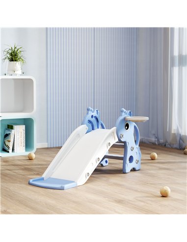 AIYAPLAY 3 in 1 Kids Slide with Climber, Basketball Hoop and Ball, Giraffe Shape Climber Slide for Indoor Kids Age 1-3, Blue