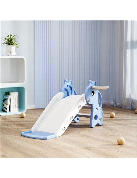 AIYAPLAY 3 in 1 Kids Slide with Climber, Basketball Hoop and Ball, Giraffe Shape Climber Slide for Indoor Kids Age 1-3, Blue - pic 203858 | FastDaddyshop