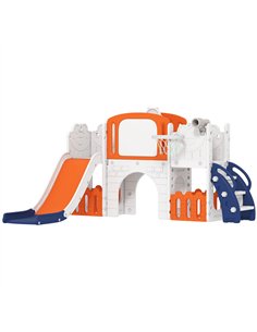 AIYAPLAY 7 in 1 Toddler Slide Set with Basketball Hoop, Climbing Frame, Telescope, Drawing Board, Storage Box, Orange