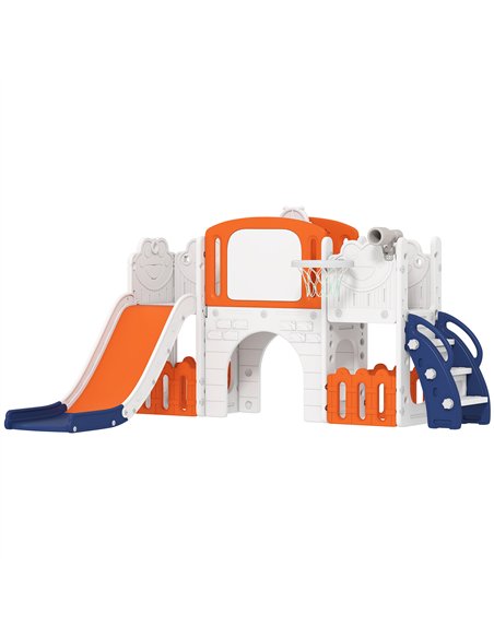 AIYAPLAY 7 in 1 Toddler Slide Set with Basketball Hoop, Climbing Frame, Telescope, Drawing Board, Storage Box, Orange - pic 203859 | FastDaddyshop