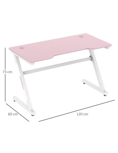 HOMCOM Z-Shaped Racing Style Gaming Desk with 2 Cable Managements, Pink