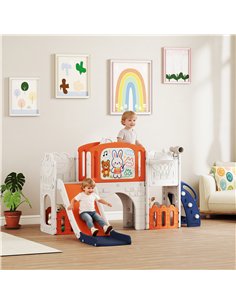 AIYAPLAY 7 in 1 Toddler Slide Set with Basketball Hoop, Climbing Frame, Telescope, Drawing Board, Storage Box, Orange 2