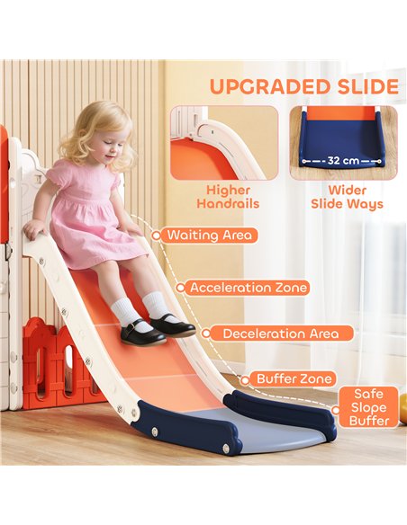 AIYAPLAY 7 in 1 Toddler Slide Set with Basketball Hoop, Climbing Frame, Telescope, Drawing Board, Storage Box, Orange - pic 203863 | FastDaddyshop