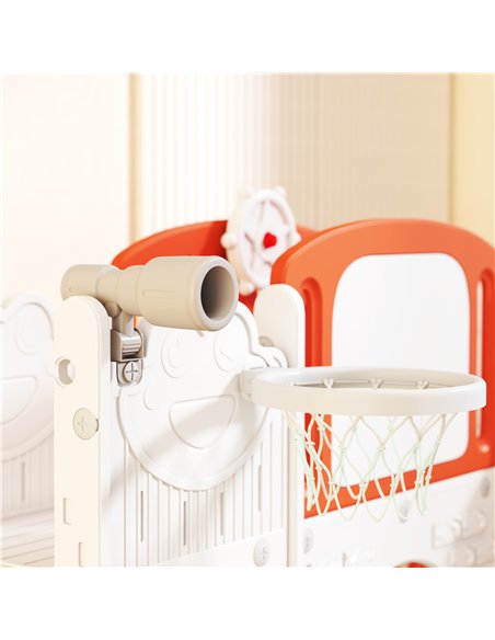 AIYAPLAY 7 in 1 Toddler Slide Set with Basketball Hoop, Climbing Frame, Telescope, Drawing Board, Storage Box, Orange - pic 203867 | FastDaddyshop