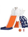 AIYAPLAY 5 in 1 Kids Slide Set with Basketball Hoop, Climbing Frame, Telescope, Storage Box for Toddlers Ages 1-3, Orange