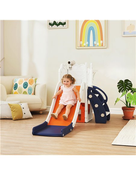 AIYAPLAY 5 in 1 Kids Slide Set with Basketball Hoop, Climbing Frame, Telescope, Storage Box for Toddlers Ages 1-3, Orange - pic 203869 | FastDaddyshop