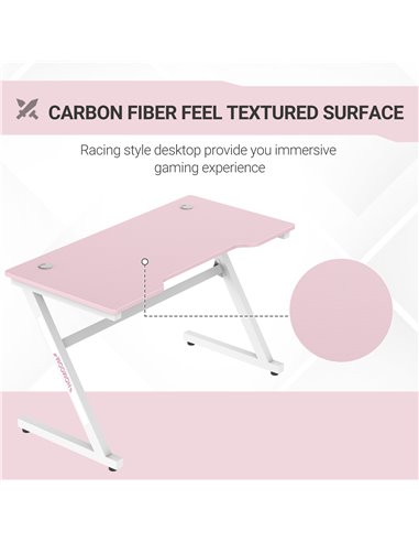 HOMCOM Z-Shaped Racing Style Gaming Desk with 2 Cable Managements, Pink