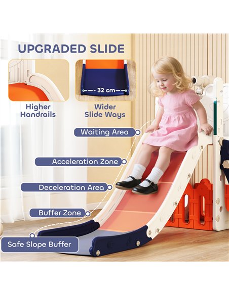 AIYAPLAY 5 in 1 Kids Slide Set with Basketball Hoop, Climbing Frame, Telescope, Storage Box for Toddlers Ages 1-3, Orange - pic 203872 | FastDaddyshop