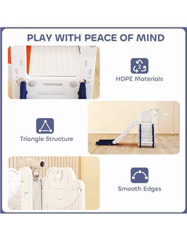 AIYAPLAY 5 in 1 Kids Slide Set with Basketball Hoop, Climbing Frame, Telescope, Storage Box for Toddlers Ages 1-3, Orange