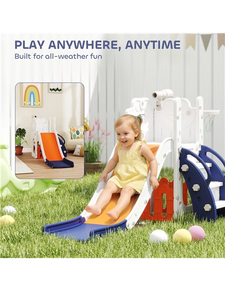 AIYAPLAY 5 in 1 Kids Slide Set with Basketball Hoop, Climbing Frame, Telescope, Storage Box for Toddlers Ages 1-3, Orange - pic 203875 | FastDaddyshop