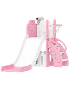 AIYAPLAY 5 in 1 Kids Slide Set with Basketball Hoop, Climbing Frame, Telescope, Storage Box for Toddlers Ages 1-3, Pink