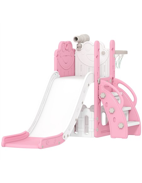 AIYAPLAY 5 in 1 Kids Slide Set with Basketball Hoop, Climbing Frame, Telescope, Storage Box for Toddlers Ages 1-3, Pink - pic 203877 | FastDaddyshop