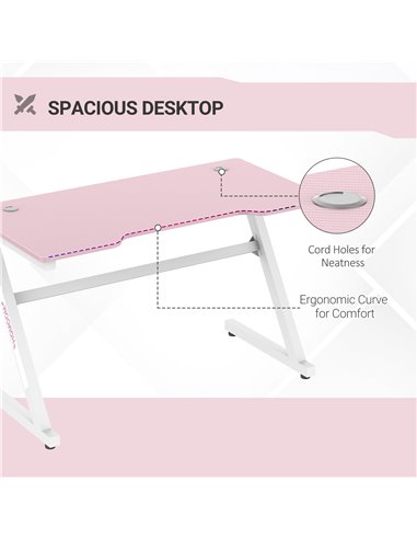 HOMCOM Z-Shaped Racing Style Gaming Desk with 2 Cable Managements, Pink