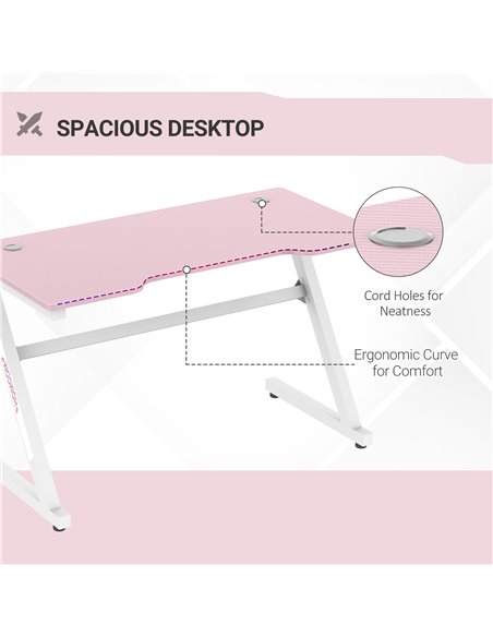 HOMCOM Z-Shaped Racing Style Gaming Desk with 2 Cable Managements, Pink - pic 20388 | FastDaddyshop