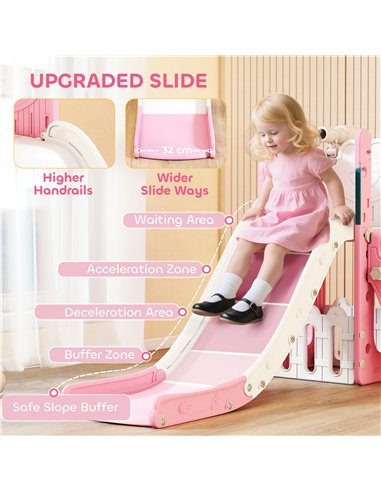 AIYAPLAY 5 in 1 Kids Slide Set with Basketball Hoop, Climbing Frame, Telescope, Storage Box for Toddlers Ages 1-3, Pink