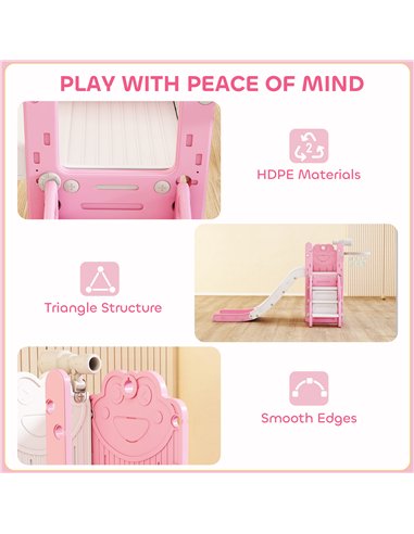 AIYAPLAY 5 in 1 Kids Slide Set with Basketball Hoop, Climbing Frame, Telescope, Storage Box for Toddlers Ages 1-3, Pink