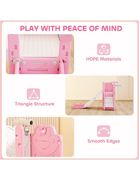 AIYAPLAY 5 in 1 Kids Slide Set with Basketball Hoop, Climbing Frame, Telescope, Storage Box for Toddlers Ages 1-3, Pink - pic 203882 | FastDaddyshop