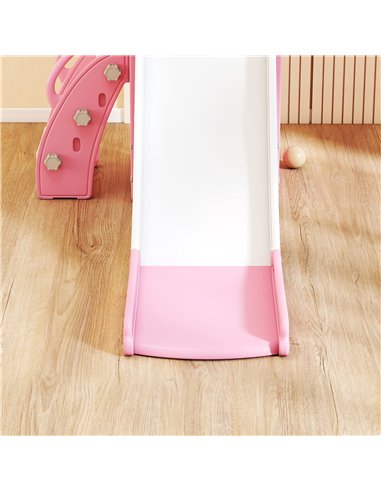 AIYAPLAY 5 in 1 Kids Slide Set with Basketball Hoop, Climbing Frame, Telescope, Storage Box for Toddlers Ages 1-3, Pink